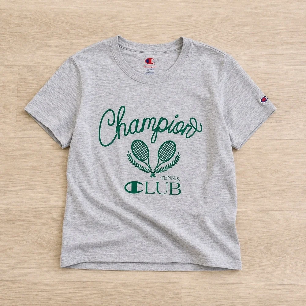 Champion Kids Gray Tennis Club Graphic T-Shirt XL 16 Short Sleeve Crewneck Tee
